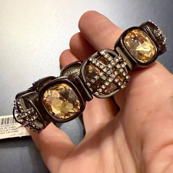 WHBM Gunmetal Light Gold & Rhinestone Stretch Bracelet - Picture 5 of 8